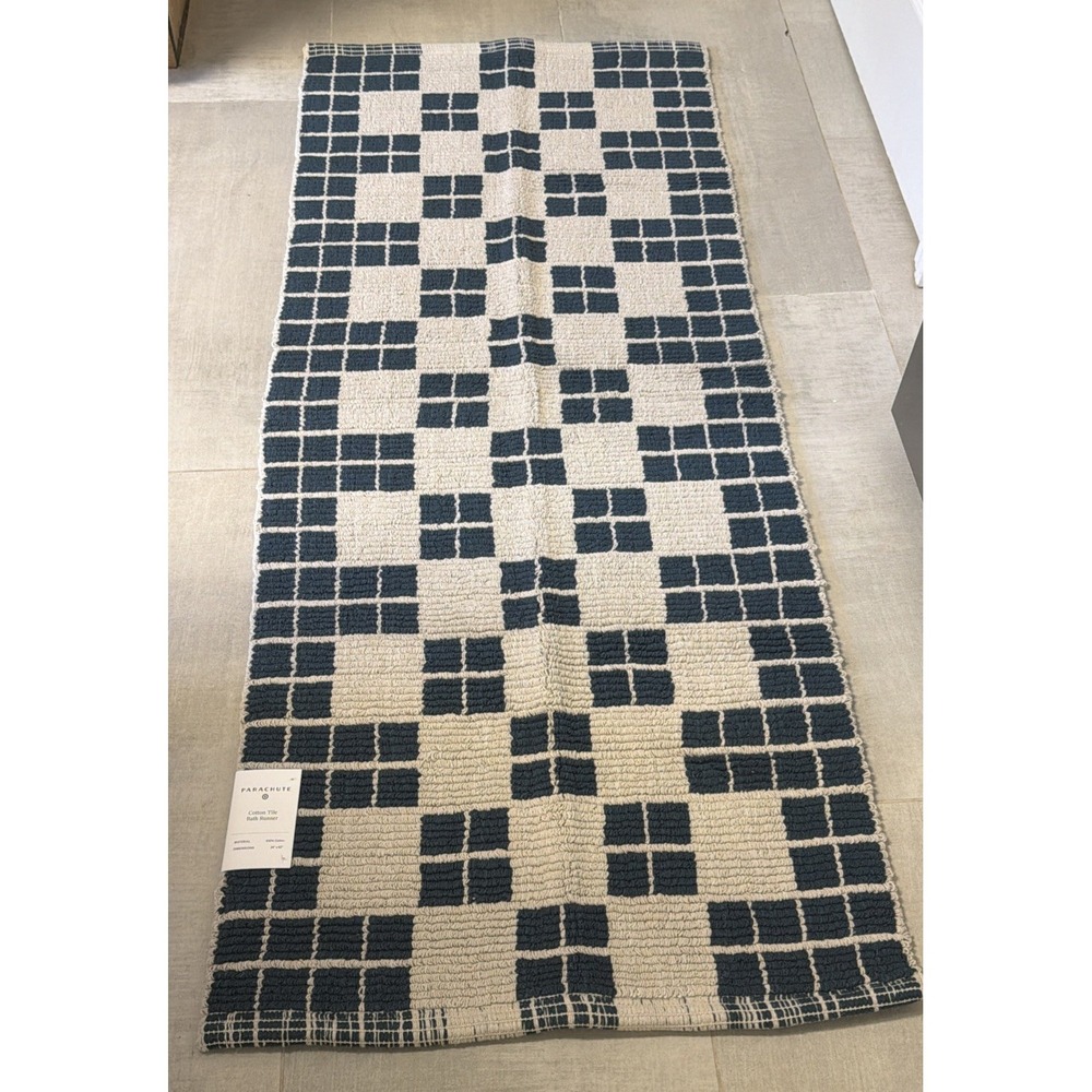 Parachute Cotton Tile Bath Runner Cove Teal 24x62 Rug 100% Cotton NEW
